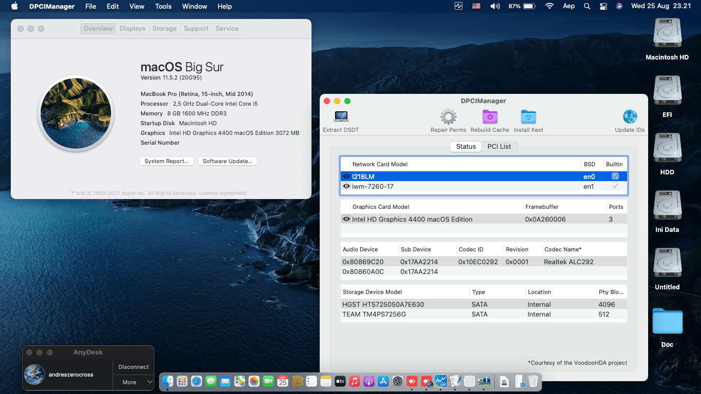 Success Hackintosh macOS Big Sur 11.5.2 Build 20G95 in Lenovo Thinkpad X240